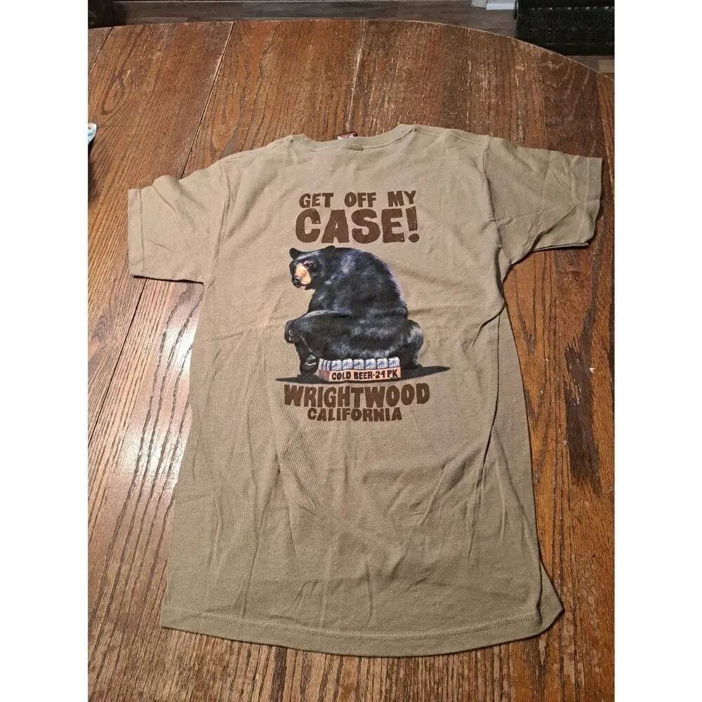 New DUCKCO Sz Small Novelty Bear Beer Tee T-Shirt Wrightwood CA Get Off My Case